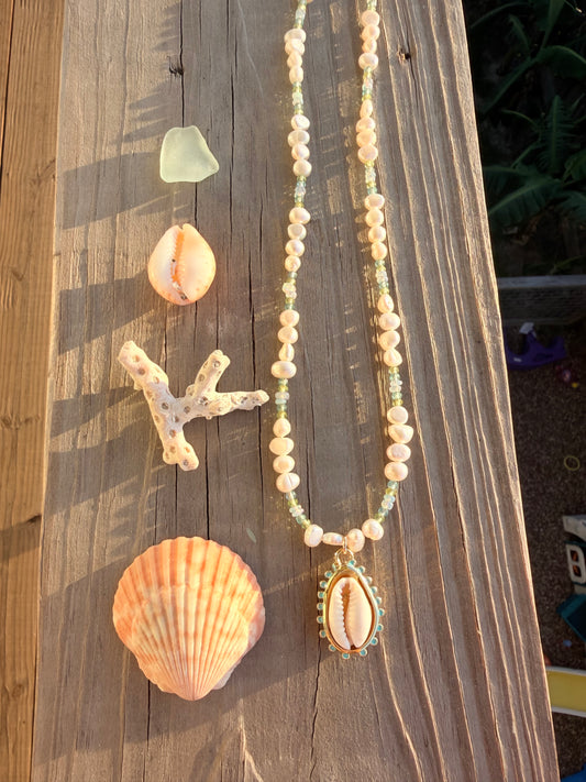 Freshwater cowrie necklace