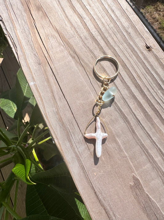 Pearl cross keychain