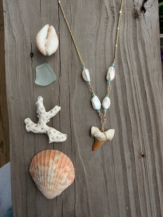Chunky pearl shark tooth necklace