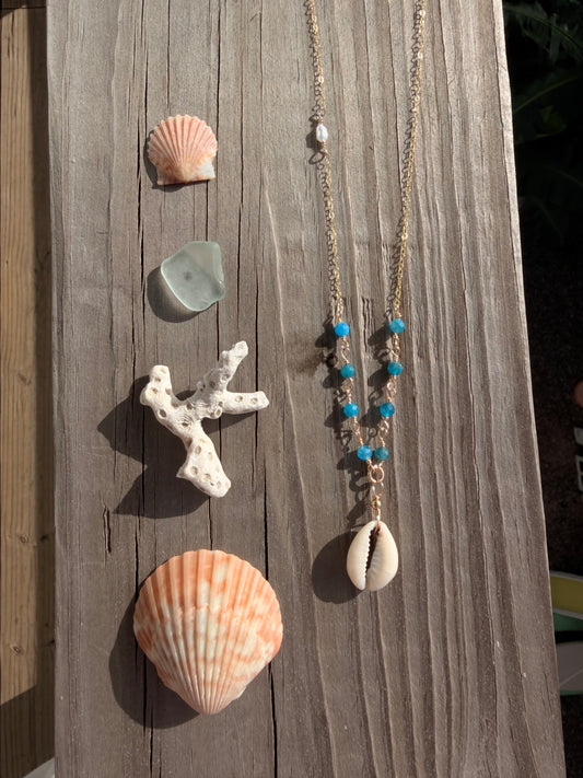 Blue apatite cowrie necklace