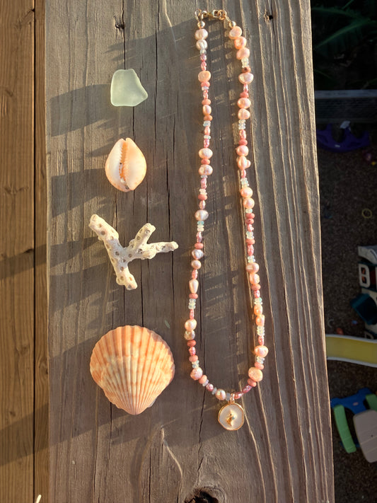 Pink shores charm necklace