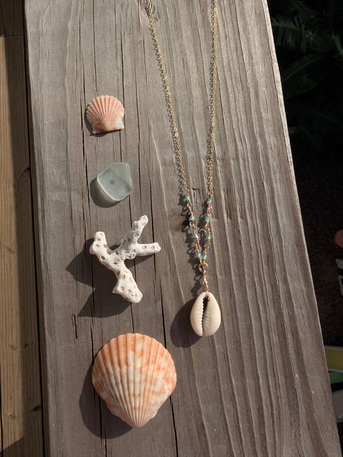 Green apatite cowrie necklace