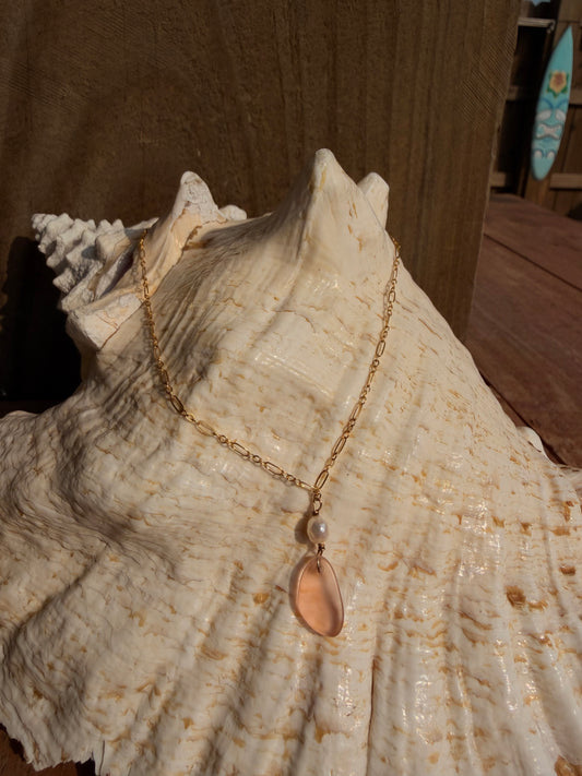 Pink seaglass necklace