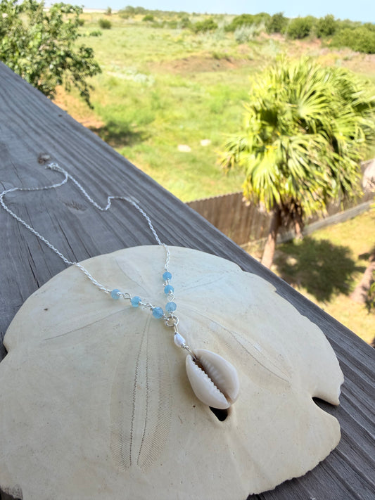 Aquamarine cowrie necklace