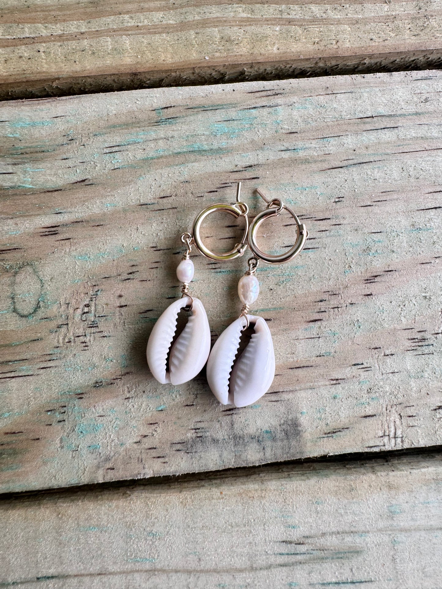 Cowrie Pearl Hoops