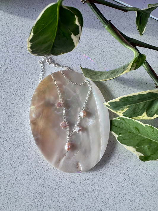 Sterling Silver Pink Pearl Charm Neckalce